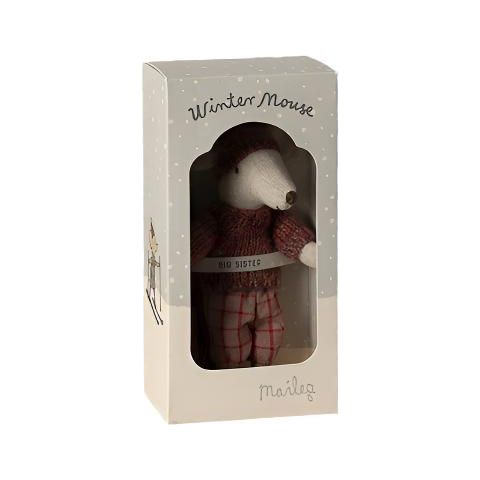 Maileg Winter Mouse with Ski Set Big Sister, Rose Mice Maileg