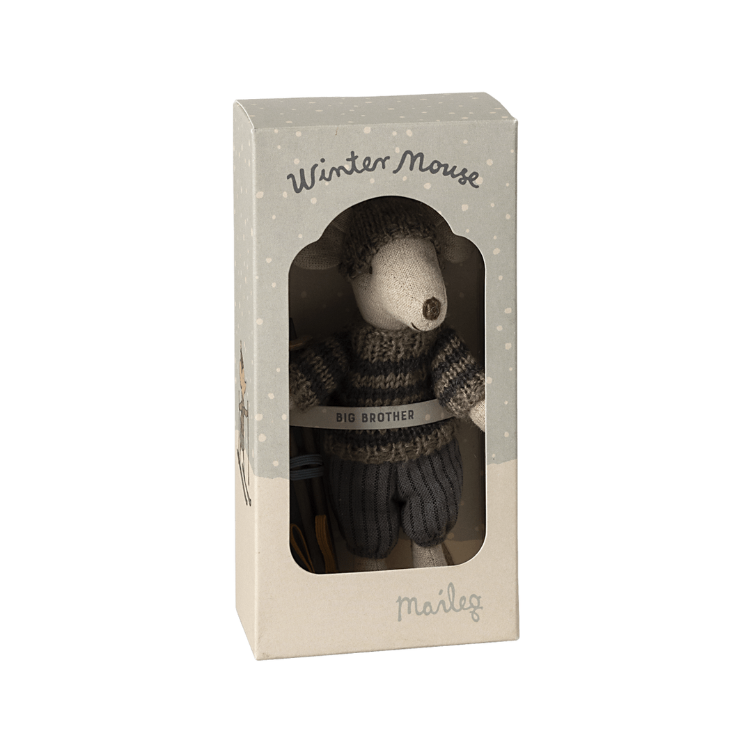 Maileg Winter Mouse with Ski Set Big Brother, Grey Mice Maileg