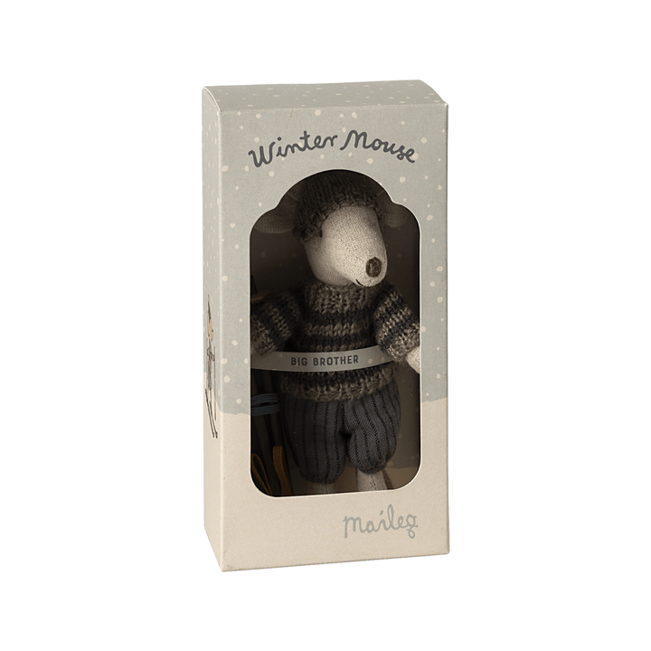 Maileg Winter Mouse with Ski Set Big Brother, Grey Mice Maileg