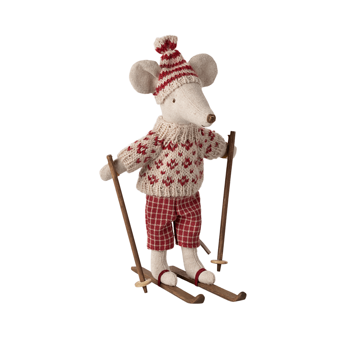 Maileg Winter Mouse with Ski Set Mum - Red Mice Maileg