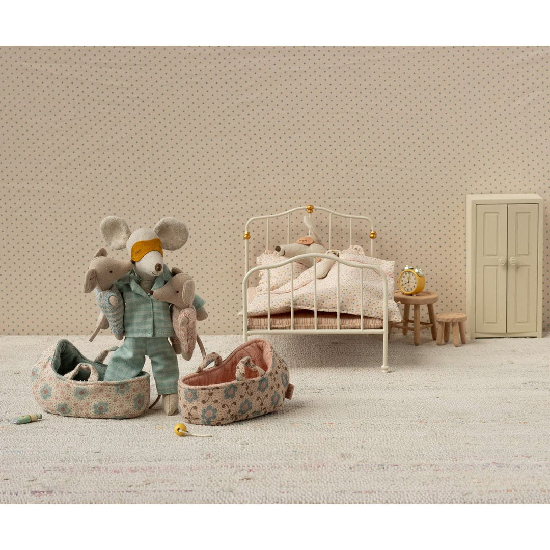Maileg Baby Mouse in Carry Cot - Blue Mice Maileg