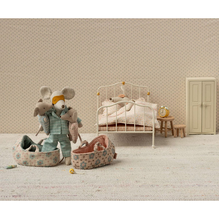 Maileg Baby Mouse in Carry Cot - Blue Mice Maileg