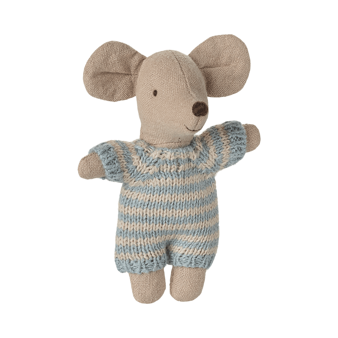 Maileg Baby Mouse in Carry Cot - Blue Mice Maileg