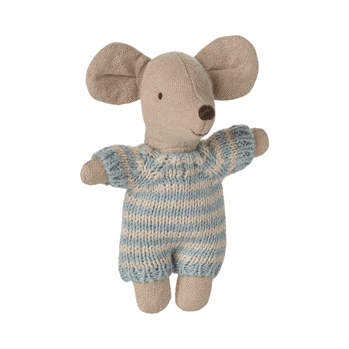 Maileg Baby Mouse in Carry Cot - Blue Mice Maileg