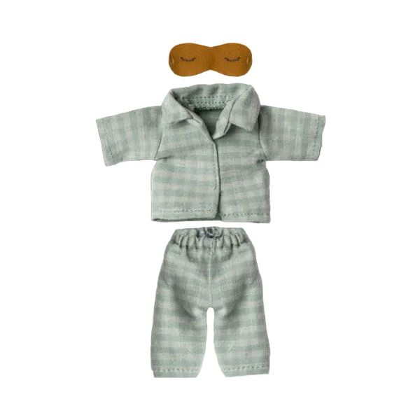 Maileg Pajamas, Dad Mouse, Mint/Sand Mice Clothing Maileg