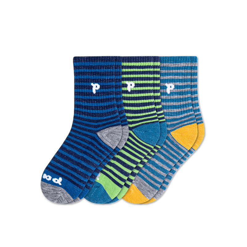 3 Pack - Kids' Crew Pacas Socks: Stripes / Kids' Shoe Size 9C - 2Y Socks Pacas