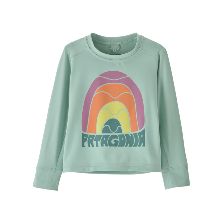 Patagonia Spring 2026 Baby L/S Cap SW T-Shirt Sun &amp; Insect Protection Patagonia Rainbow Wave- Thin Ice 6 Months