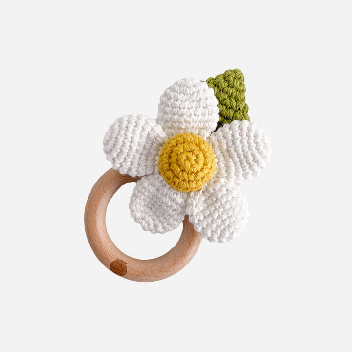 Teether Flower White Cotton Crochet Rattle Baby Toy Summer Teether The Blueberry Hill