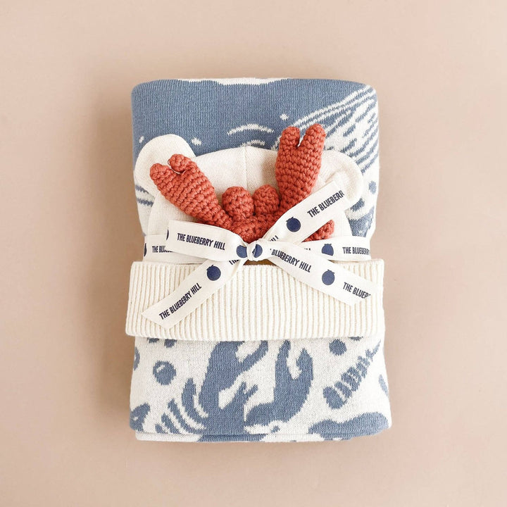 Set Nautical Blanket Crab Teether Cotton Baby Gift Ocean Baby Blanket The Blueberry Hill