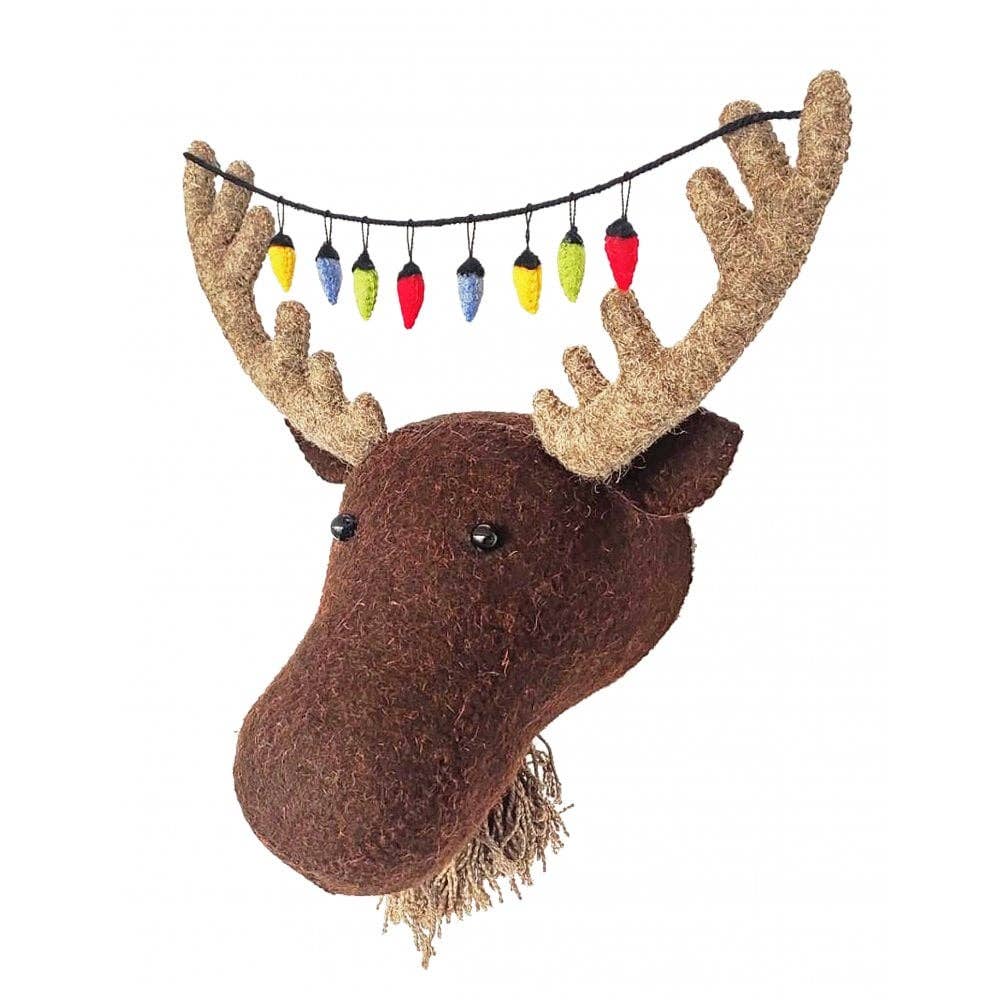 Mini Moose Head with Felt Christmas Lights Nursery Decor Fiona Walker
