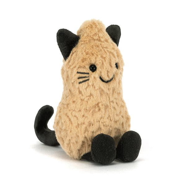Plush cat toy with black accents on a white background