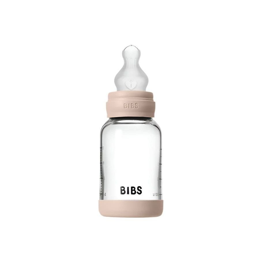 BIBS Baby 4oz Silicone Glass Bottle with Bumper Glass Bottle BIBS USA Blush