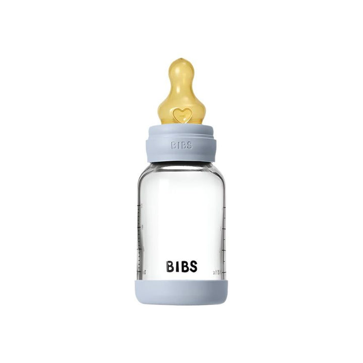 BIBS Baby 4oz Latex Glass Bottle with Bumper Bottles &amp; Sippies BIBS USA Baby Blue