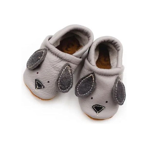 Starry Knight Cute Critter Leather Moccasin- Doggies Gray Baby &amp; Toddler Shoes Starry Knight Designs