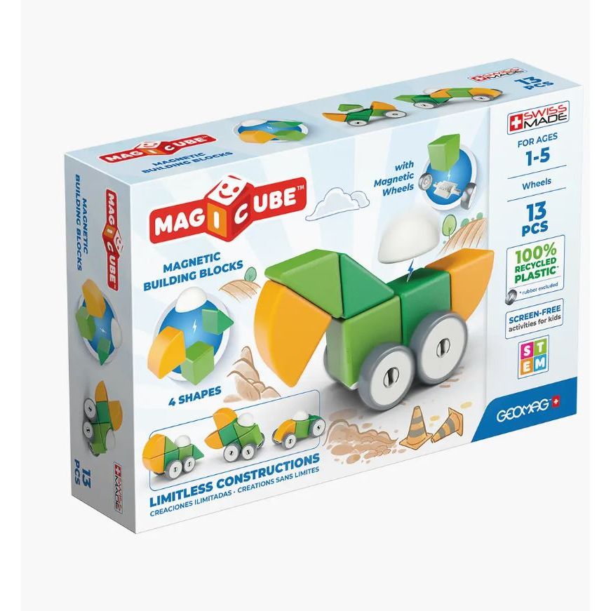 GeoMag Magicube Shapes & Wheels Recycled 13 Pcs Magnetic Blocks Geomag Magicube