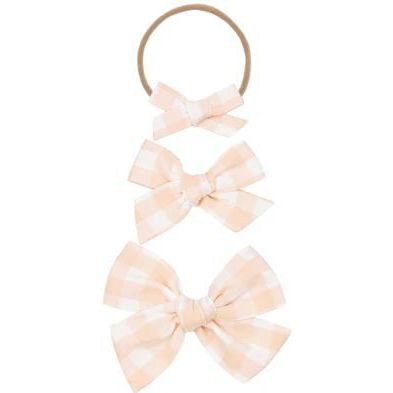 Lou Lou &amp; Company Linen Medium Bow - Handband Headband Lou Lou &amp; Company Peach Gingham