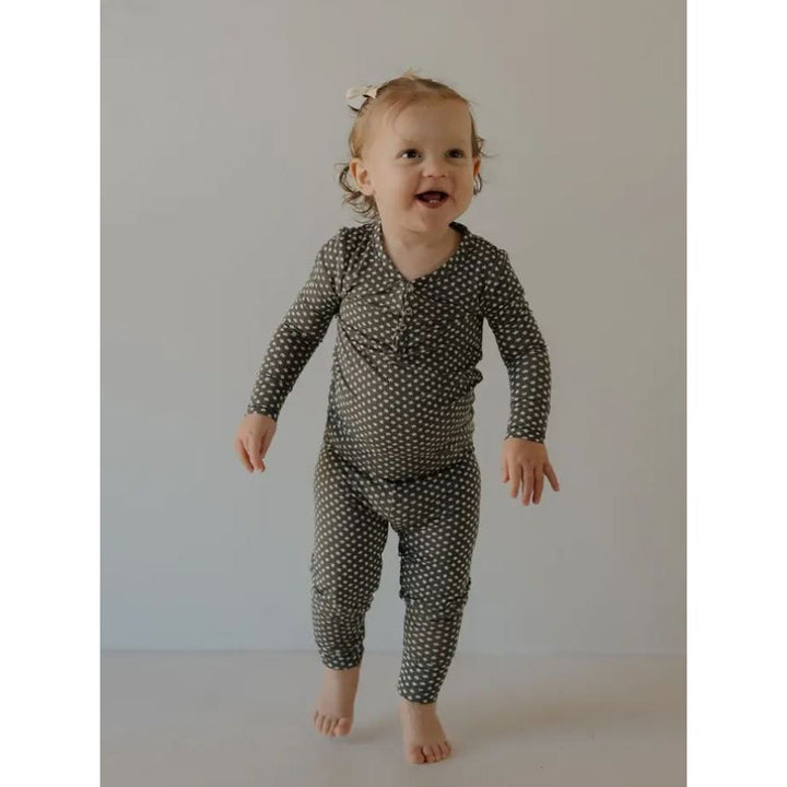 Forever French Bamboo Two Piece Pajamas - Green Flowers Toddler Clothing Forever French Baby