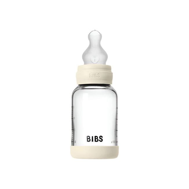 BIBS Baby 4oz Silicone Glass Bottle with Bumper Glass Bottle BIBS USA Ivory