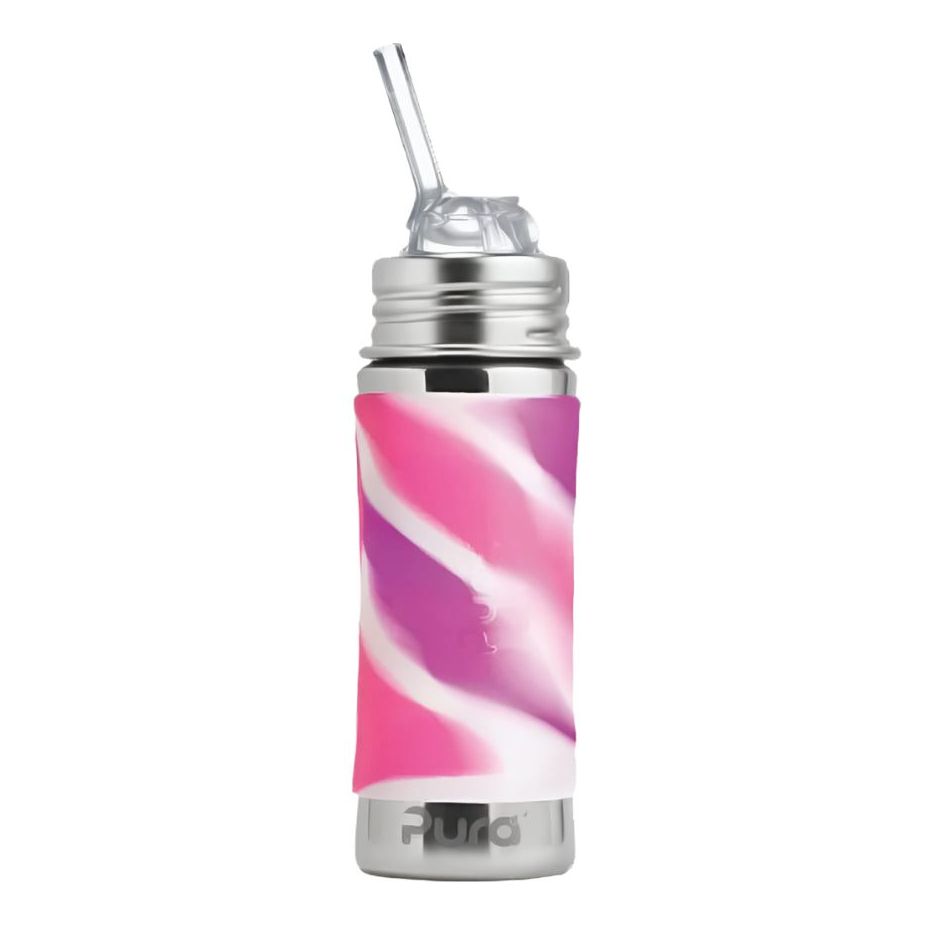 Pura Non Insulated Kiddo Straw Cup w/ Sleeve Bottles &amp; Sippies Pura Stainless Pink Swirl