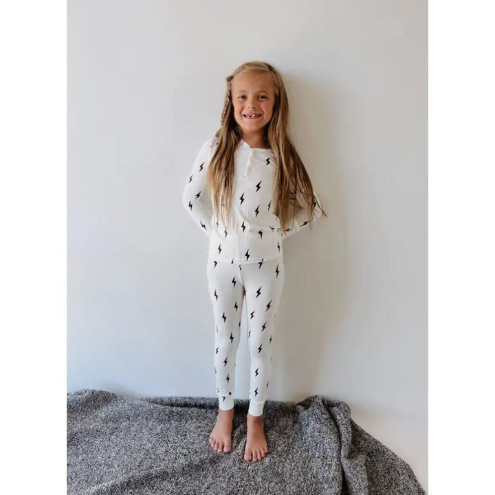 Forever French Bamboo Two Piece Pajamas - Black &amp; White Lightning Bolt Toddler Clothing Forever French Baby