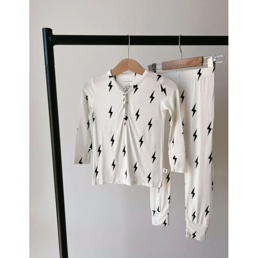 Forever French Bamboo Two Piece Pajamas - Black &amp; White Lightning Bolt Toddler Clothing Forever French Baby