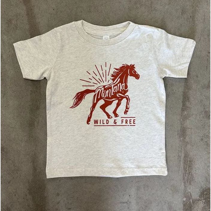 The Montana Scene- Wild & Free Toddler Tee - Heather Natural Tops & Bottoms The Montana Scene