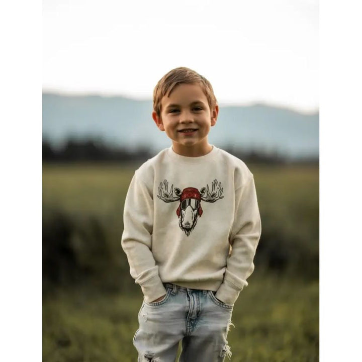 The Montana Scene- Eh Moose Toddler Fleece - Heather Natural Tops &amp; Bottoms The Montana Scene