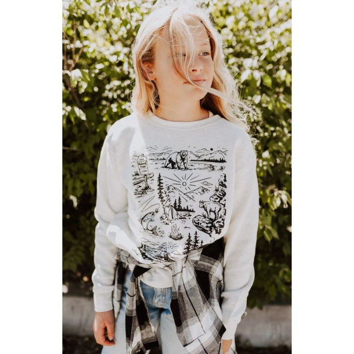 The Montana Scene- National Forest Kids Sweatshirt- Natural Heather Tops &amp; Bottoms The Montana Scene