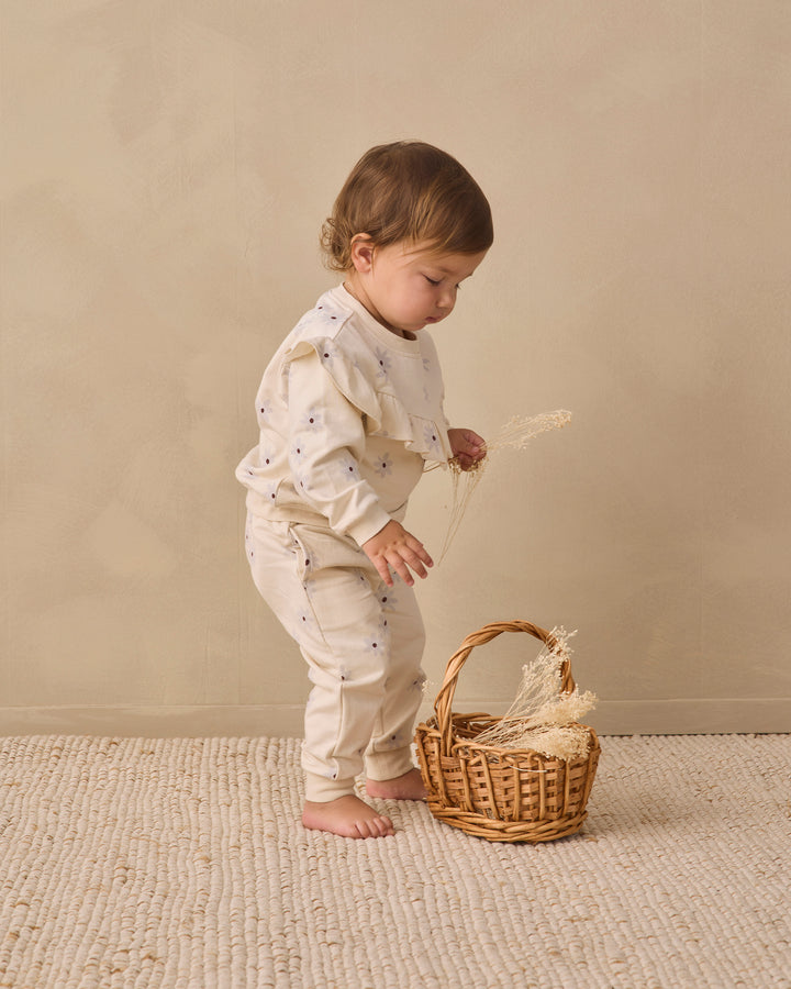Quincy Mae Relaxed Fleece Sweatpant- Blue Daisy