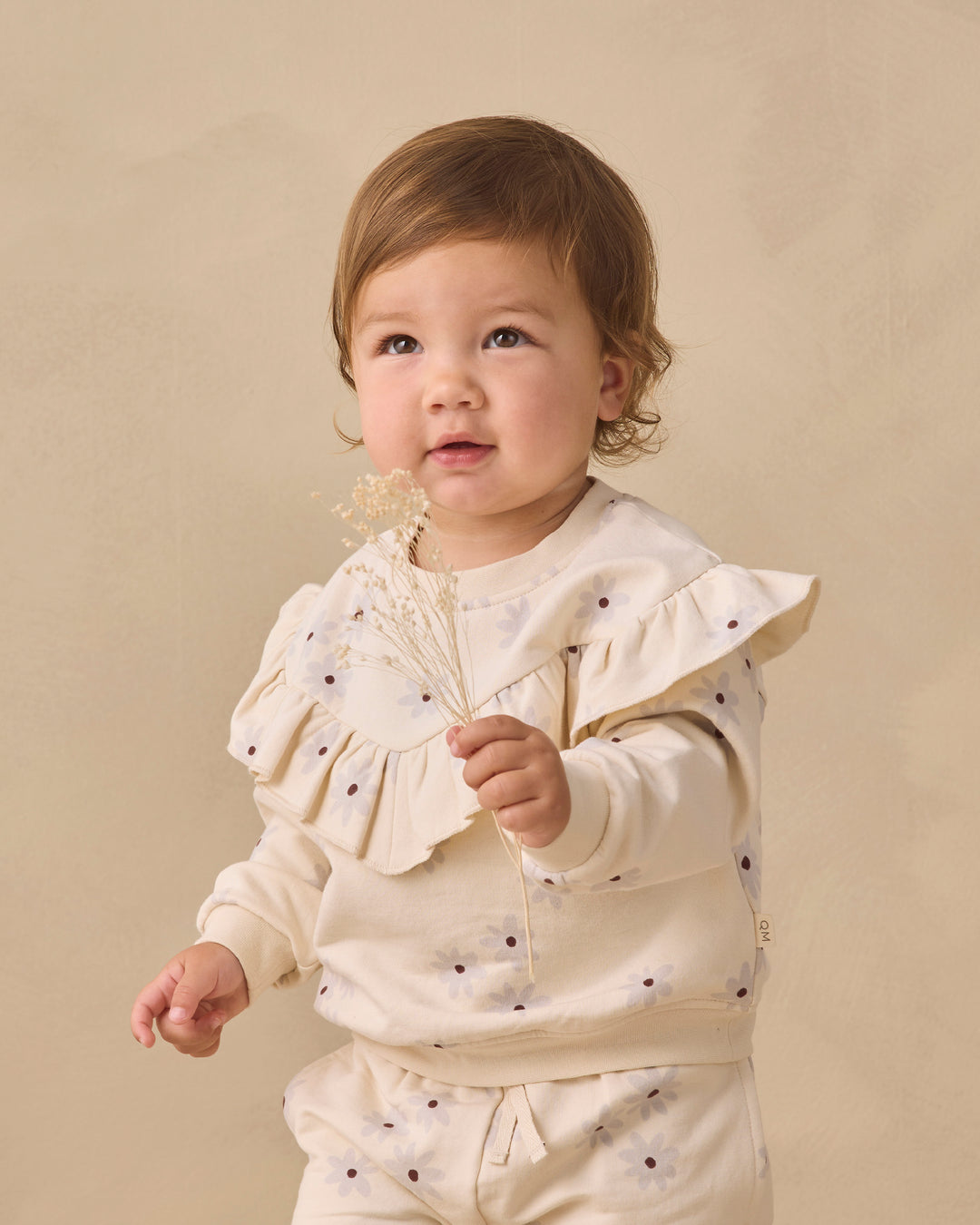 Quincy Mae Ruffle Fleece Sweatshirt- Blue Daisy