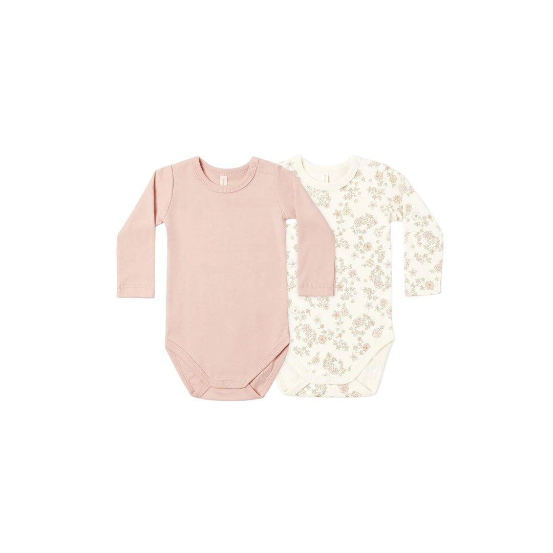 Quincy Mae Jersey Bodysuit 2 pack - Floral Vine &amp; Dusty Rose Bodysuit Quincy Mae