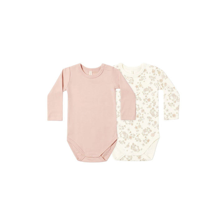 Quincy Mae Jersey Bodysuit 2 pack - Floral Vine &amp; Dusty Rose Bodysuit Quincy Mae