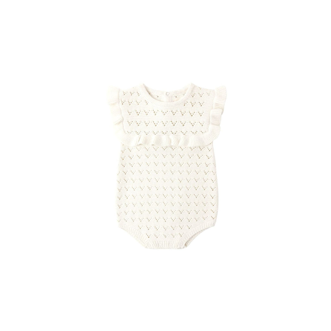 Quincy Mae Pointelle Ruffle Romper- Natural Romper Quincy Mae