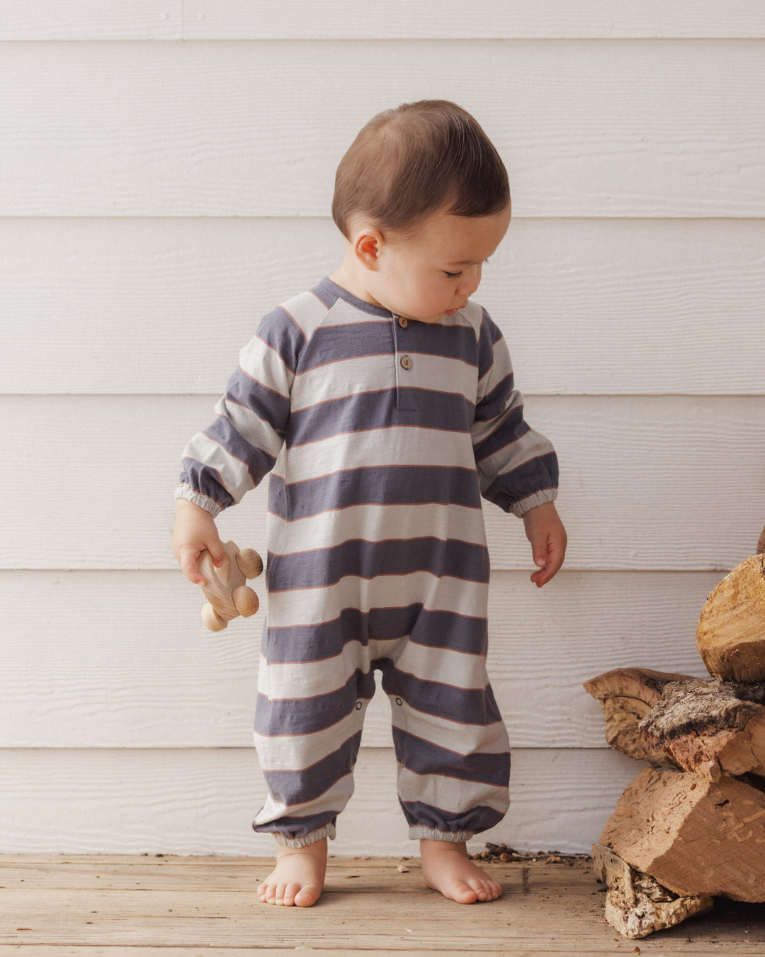 Rylee + Cru Henley Jumpsuit Sage Stripe