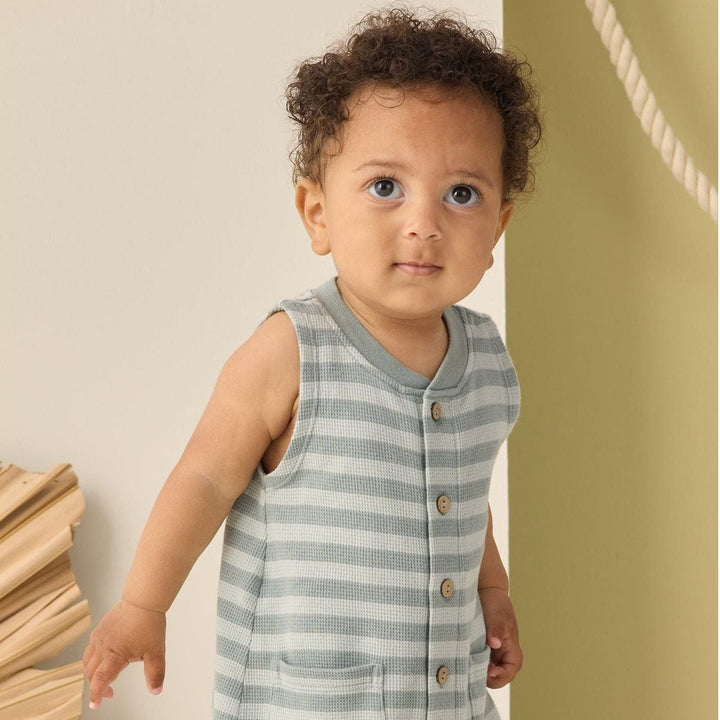 Rylee + Cru Summer Waffle Jumpsuit - Sea Green Stripe Jumpsuit Rylee + Cru