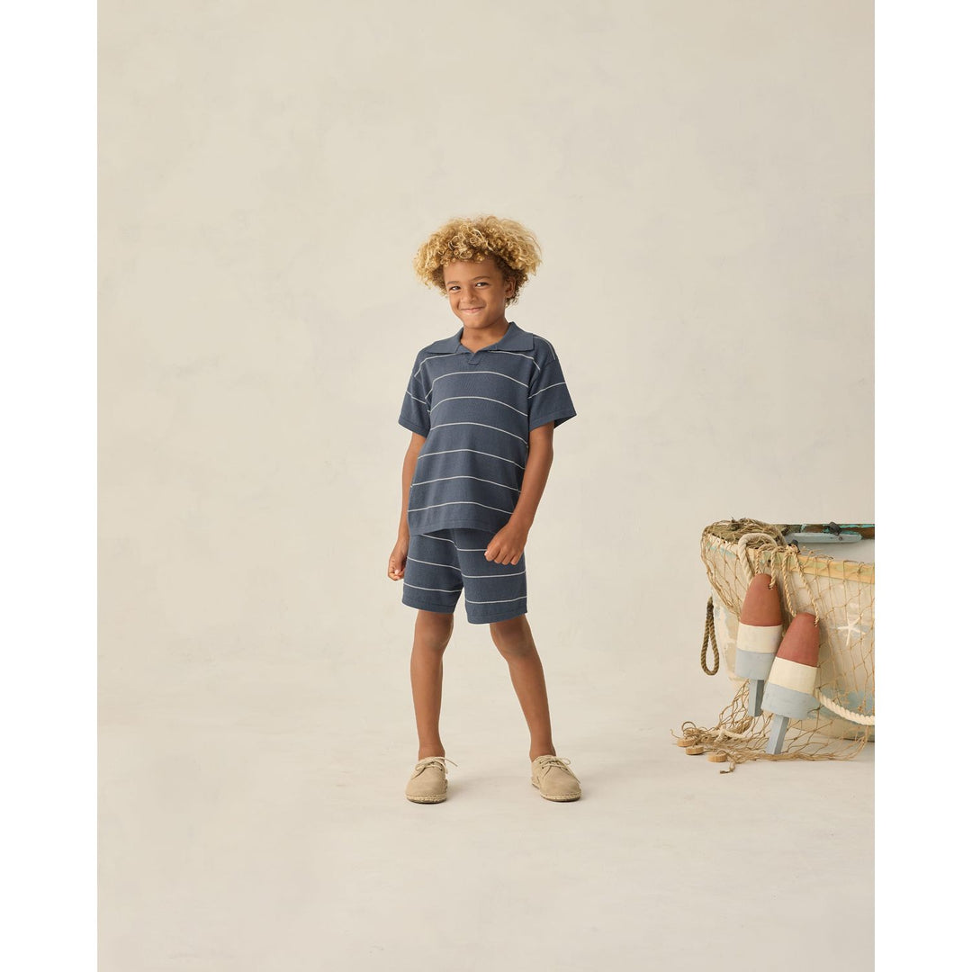 Rylee + Cru Chandler Knit Polo - Navy Stripe Tops &amp; Bottoms Rylee + Cru