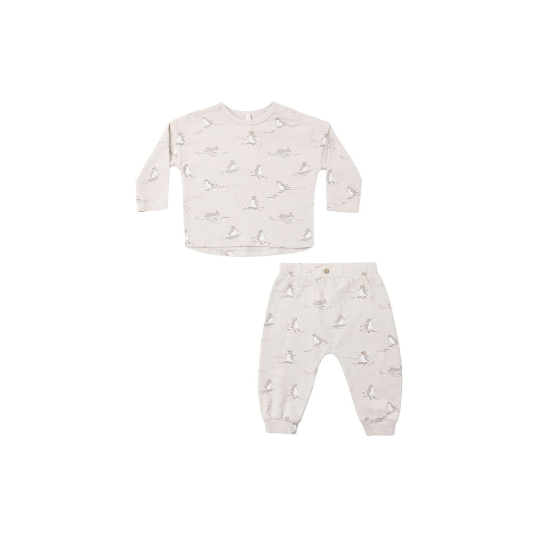Rylee + Cru Long Sleeve Tee + Pant Set Skiing Penguins Tops & Bottoms Rylee + Cru
