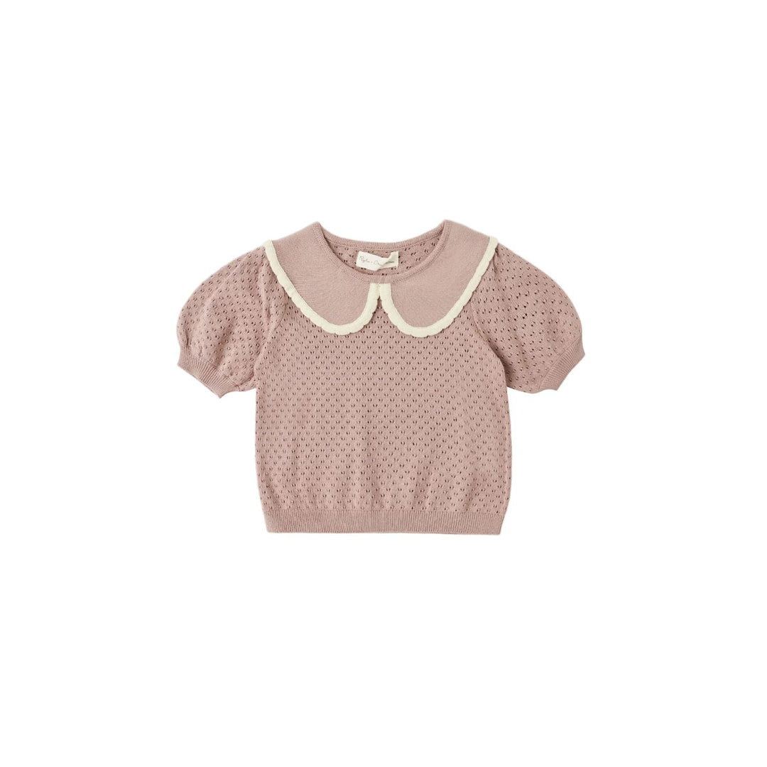 Rylee + Cru Pointelle Collard Top Rosewood Sweater Rylee + Cru