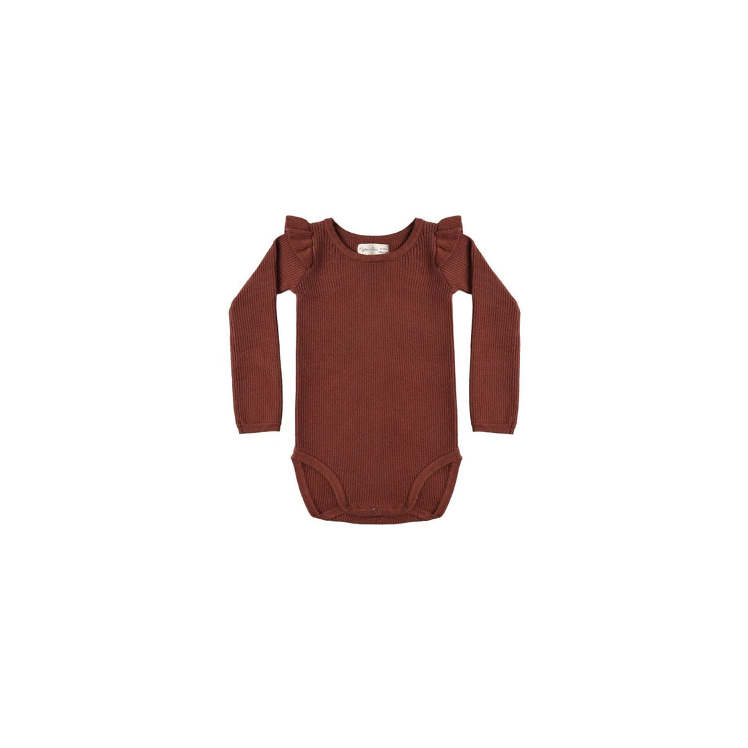 Rylee + Cru Shoulder Ruffle Bodysuit Brick Bodysuit Rylee + Cru