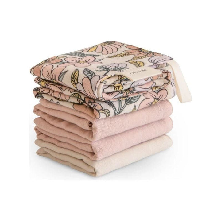Mushie Muslin Cotton Washcloth- 5 Pack Bath Time Mushie Retro Flowers
