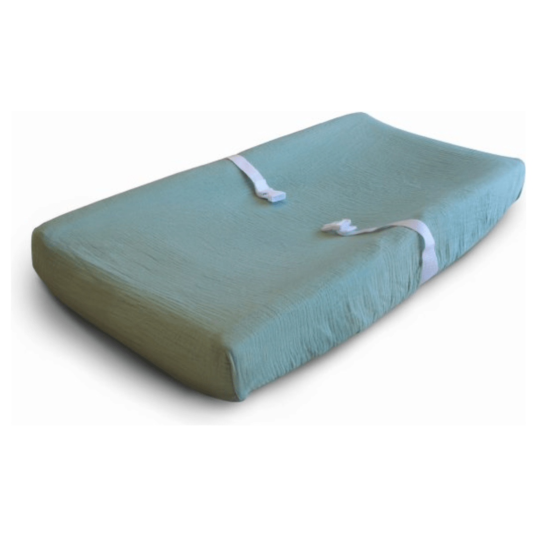 Mushie Extra Soft Muslin Changing Pad Cover Swaddles &amp; Blankets Mushie Roman Green  