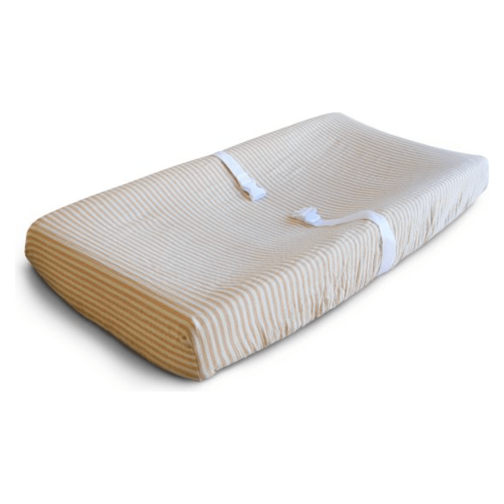 Mushie Extra Soft Muslin Changing Pad Cover Swaddles &amp; Blankets Mushie Natural Stripe  