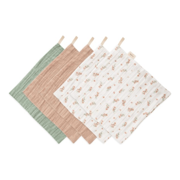 Mushie Muslin Cotton Washcloth- 5 Pack Bath Time Mushie Pink Flowers
