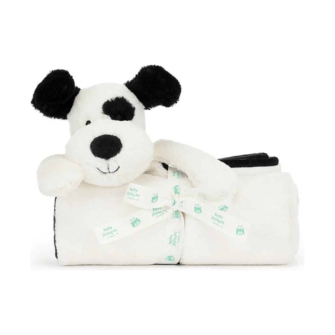 Jellycat Bashful Black and Cream Puppy Blankie Baby Jellycat Jellycat   