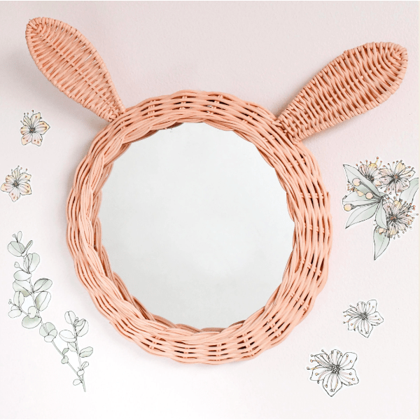 Tara Treasures Rattan Bunny Mirror - Blush Pink Nursery Decor Tara Treasures