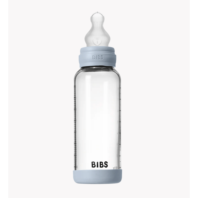 BIBS Baby Glass Bottle Set 8oz Silicone Bottles &amp; Sippies BIBS USA Baby Blue