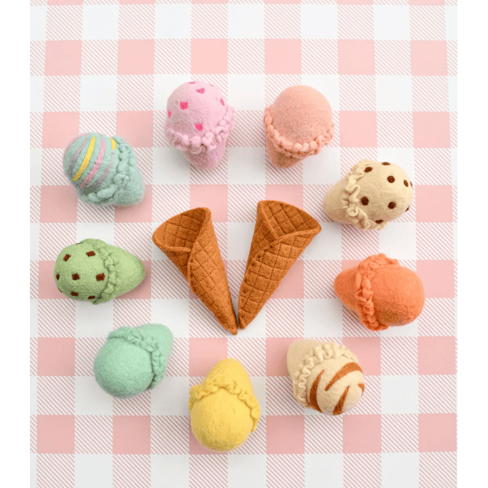 Tara Treasures Felt Ice Cream Set- Waffle Cones &amp; 9 Ice Cream Scoops Felt Toy Tara Treasures