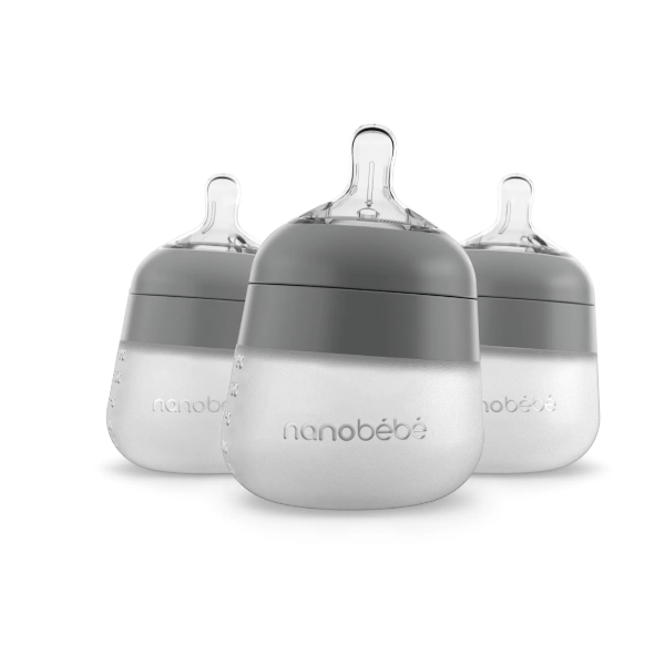 Nanobebe 5oz Flexy Silicone Baby Bottle- 3 Pack Bottles &amp; Sippies Nanobebe Grey