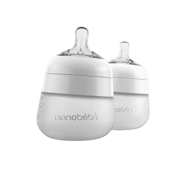 Nanobebe 5oz Flexy Silicone Baby Bottle- 2 Pack Bottles &amp; Sippies Nanobebe White