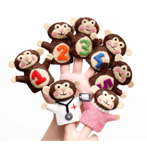 Tara Treasures Five Little Monkeys Finger Puppet Set Finger Puppet Tara Treasures